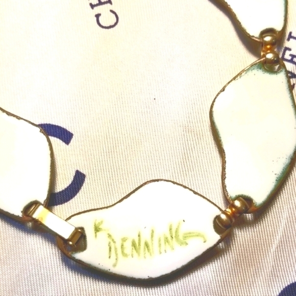 DESIGNER Signed K Denning Fused Enamel Glass Necklace - Picture 6 of 6